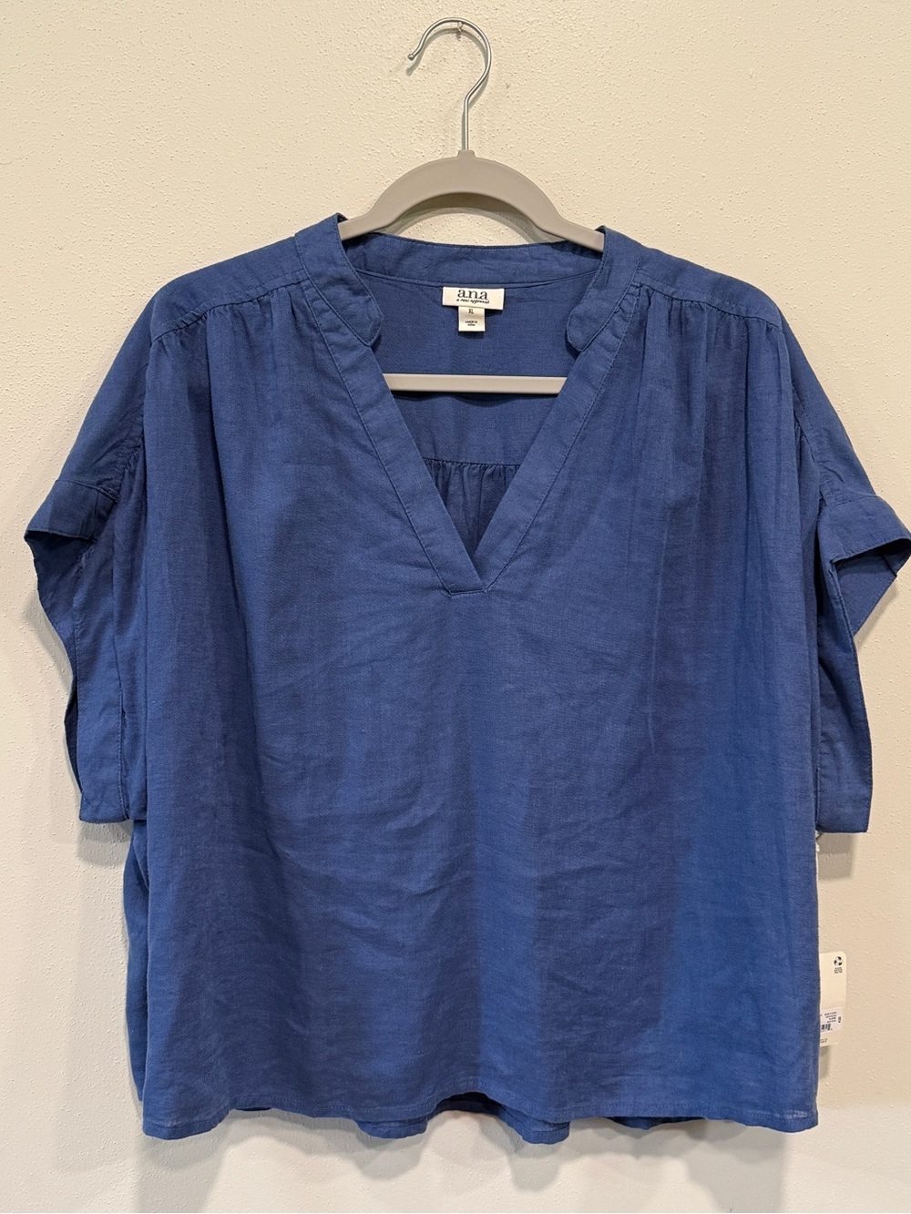 a.n.a A New Approach Blue V-Neck Short Sleeve shirt New Tags